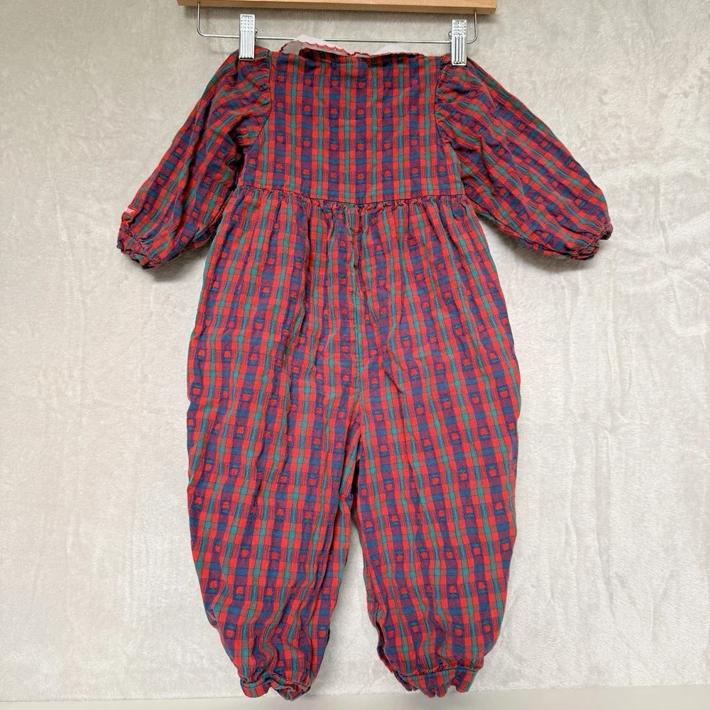 Vintage OshKosh B'Gosh Plaid Apple Print Romper Girls 24 months Cottage core USA